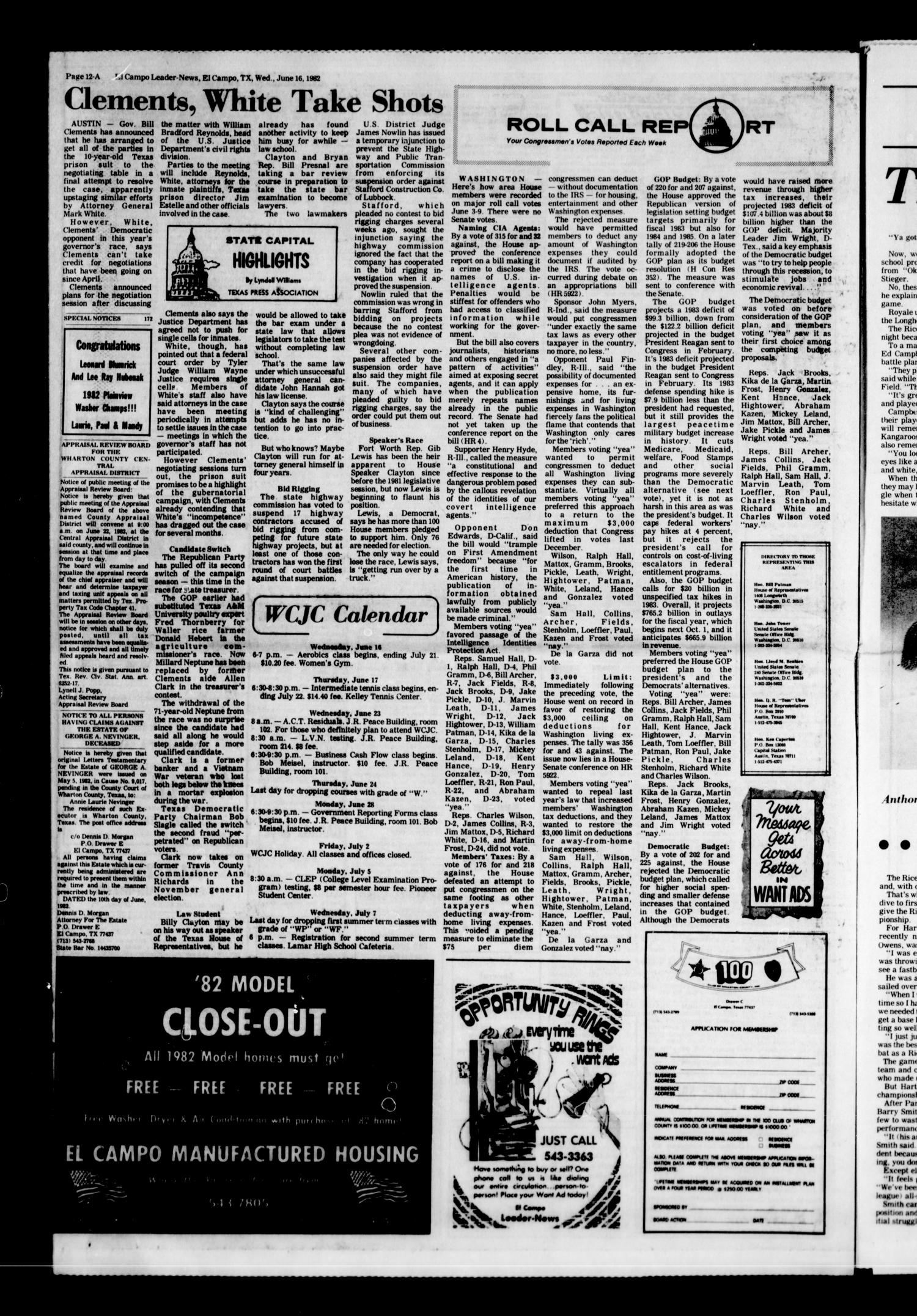 El Campo Leader-News (El Campo, Tex.), Vol. 98, No. 24, Ed. 1 Wednesday, June 16, 1982
                                                
                                                    [Sequence #]: 11 of 36
                                                