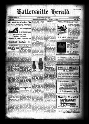 Primary view of object titled 'Halletsville Herald. (Hallettsville, Tex.), Vol. 39, No. 46, Ed. 1 Friday, February 10, 1911'.