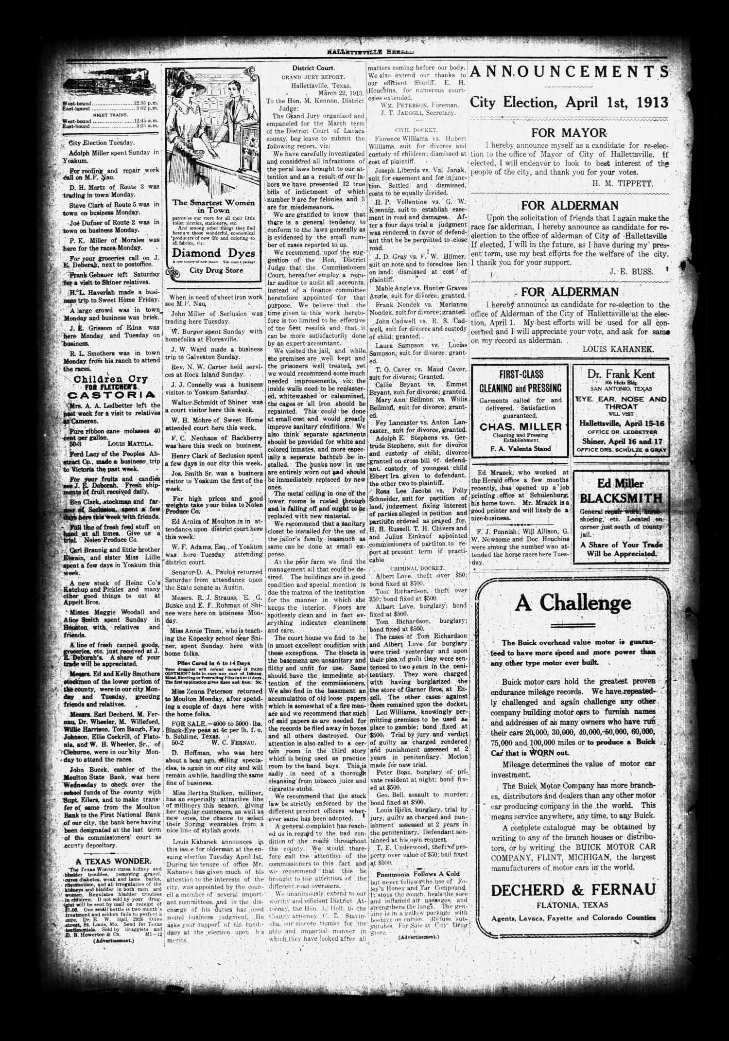 Halletsville Herald. (Hallettsville, Tex.), Vol. 41, No. 50, Ed. 1 Friday, March 28, 1913
                                                
                                                    [Sequence #]: 2 of 8
                                                