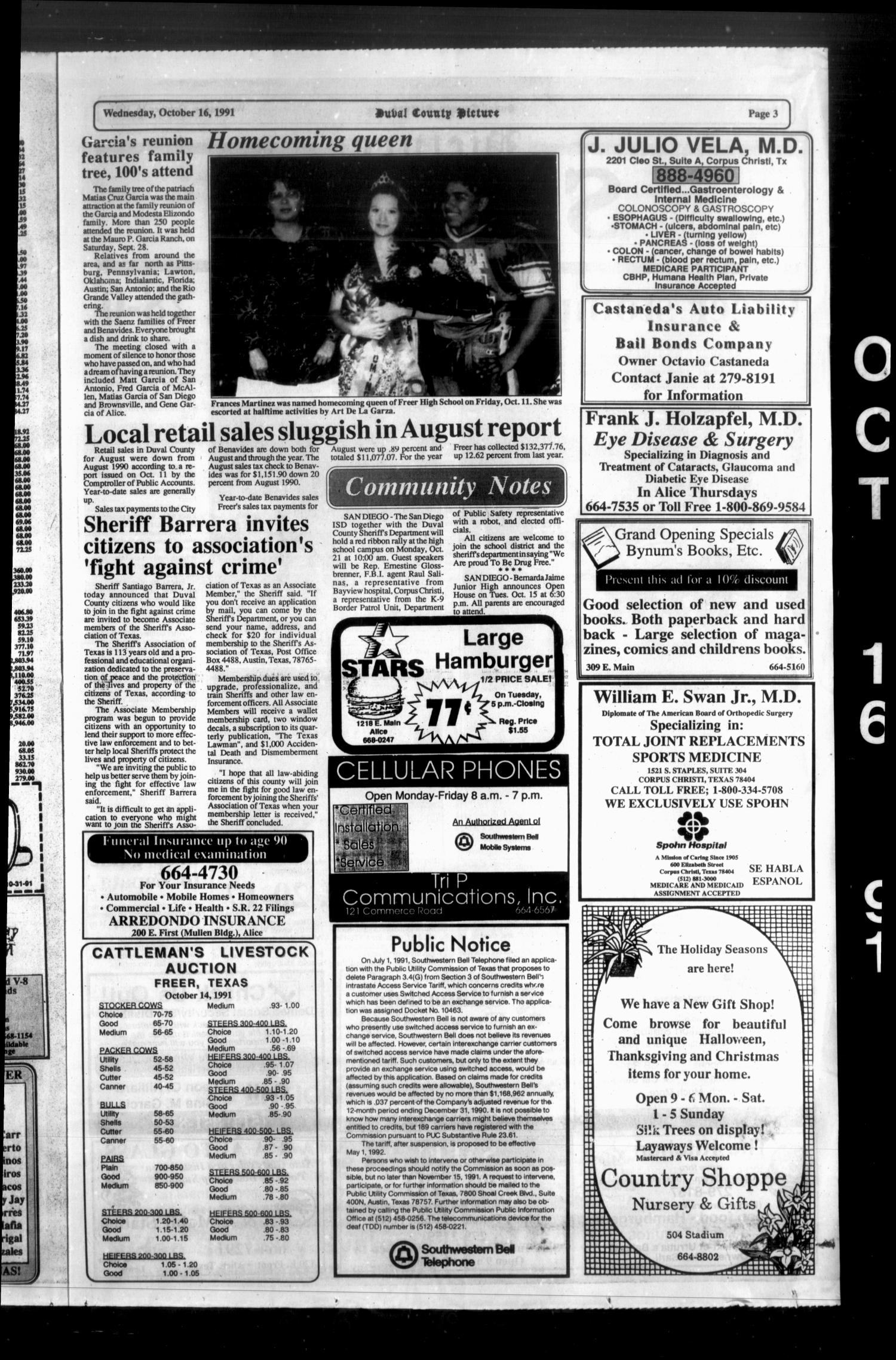Duval County Picture (San Diego, Tex.), Vol. 6, No. 41, Ed. 1 Wednesday, October 16, 1991
                                                
                                                    [Sequence #]: 3 of 6
                                                
