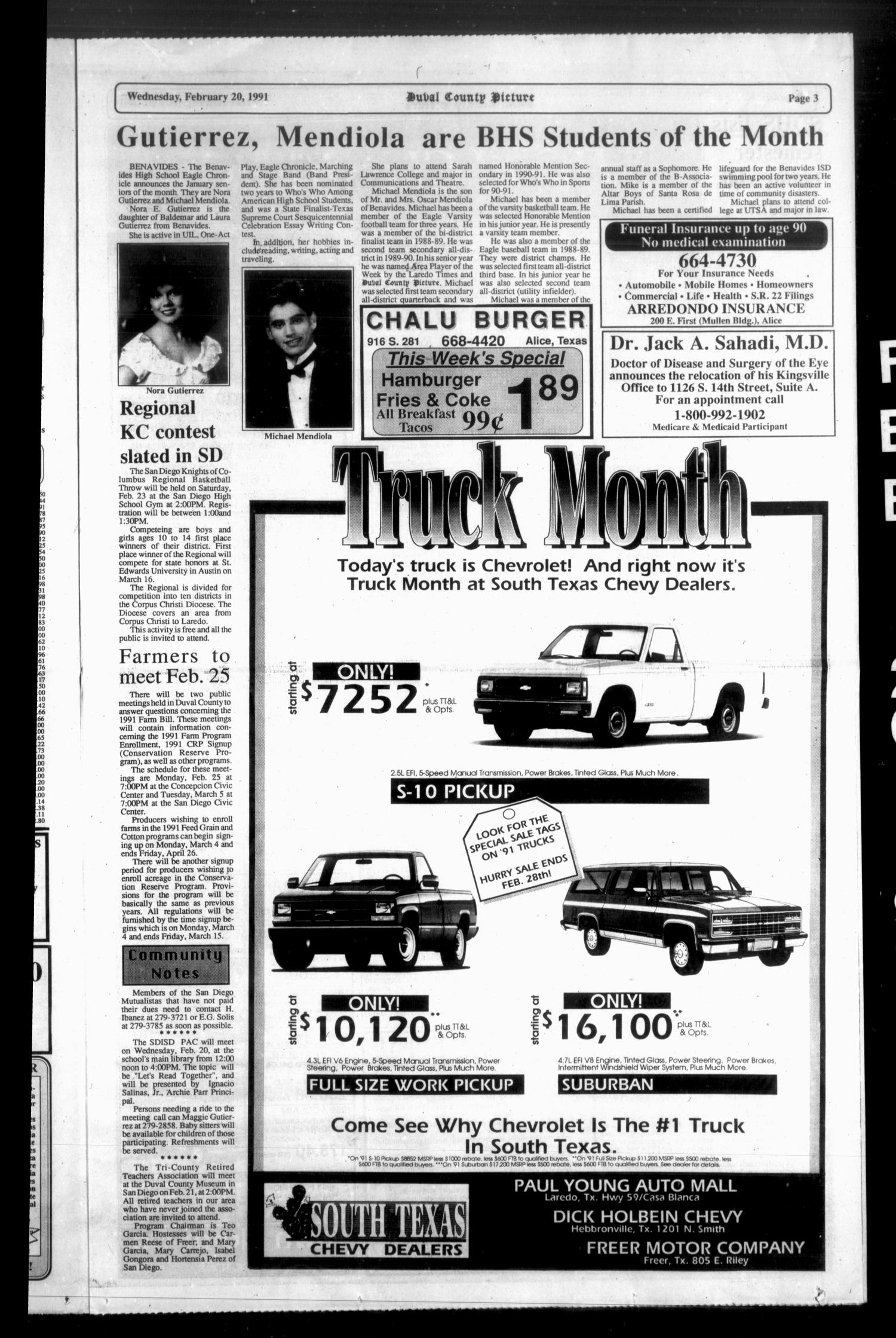 Duval County Picture (San Diego, Tex.), Vol. 6, No. 7, Ed. 1 Wednesday, February 20, 1991
                                                
                                                    [Sequence #]: 3 of 8
                                                