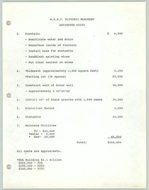 [W.A.S.P. Historic Monument Estimated Costs #2]
