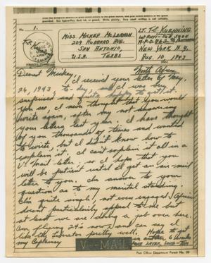 Primary view of object titled '[Letter from Lt. Thomas Kuenning to Mickey McLernon, August 10, 1943]'.