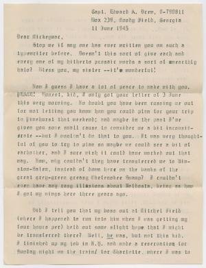 Primary view of object titled '[Letter from Cpt. Edward Drew to Mickey McLernon, June 11, 1945]'.