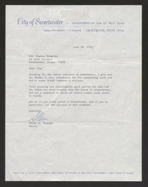 [Letter from Glenn Bennett to Rigdon Edwards, June 30, 1972]