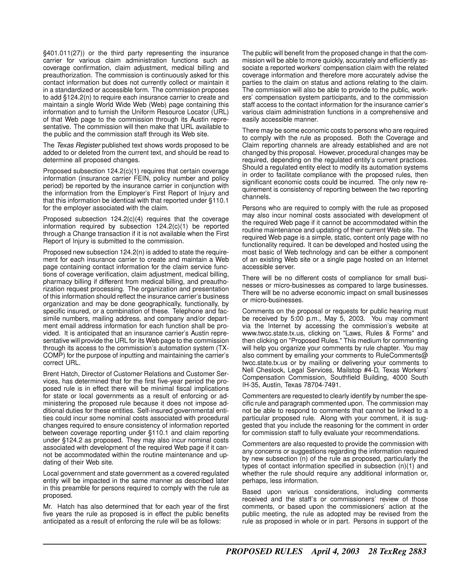 Texas Register, Volume 28, Number 14, Pages 2821-2988, April 4, 2003
                                                
                                                    2883
                                                
