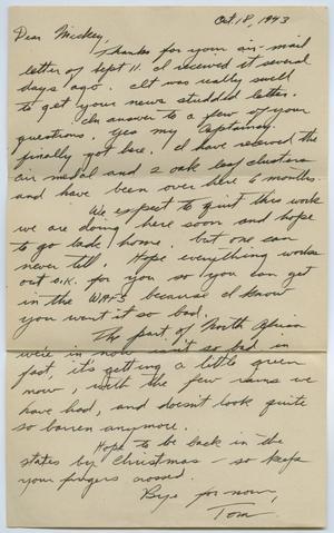 [Letter from Cpt. Thomas Kuenning to Mickey McLernon, October 18, 1943]