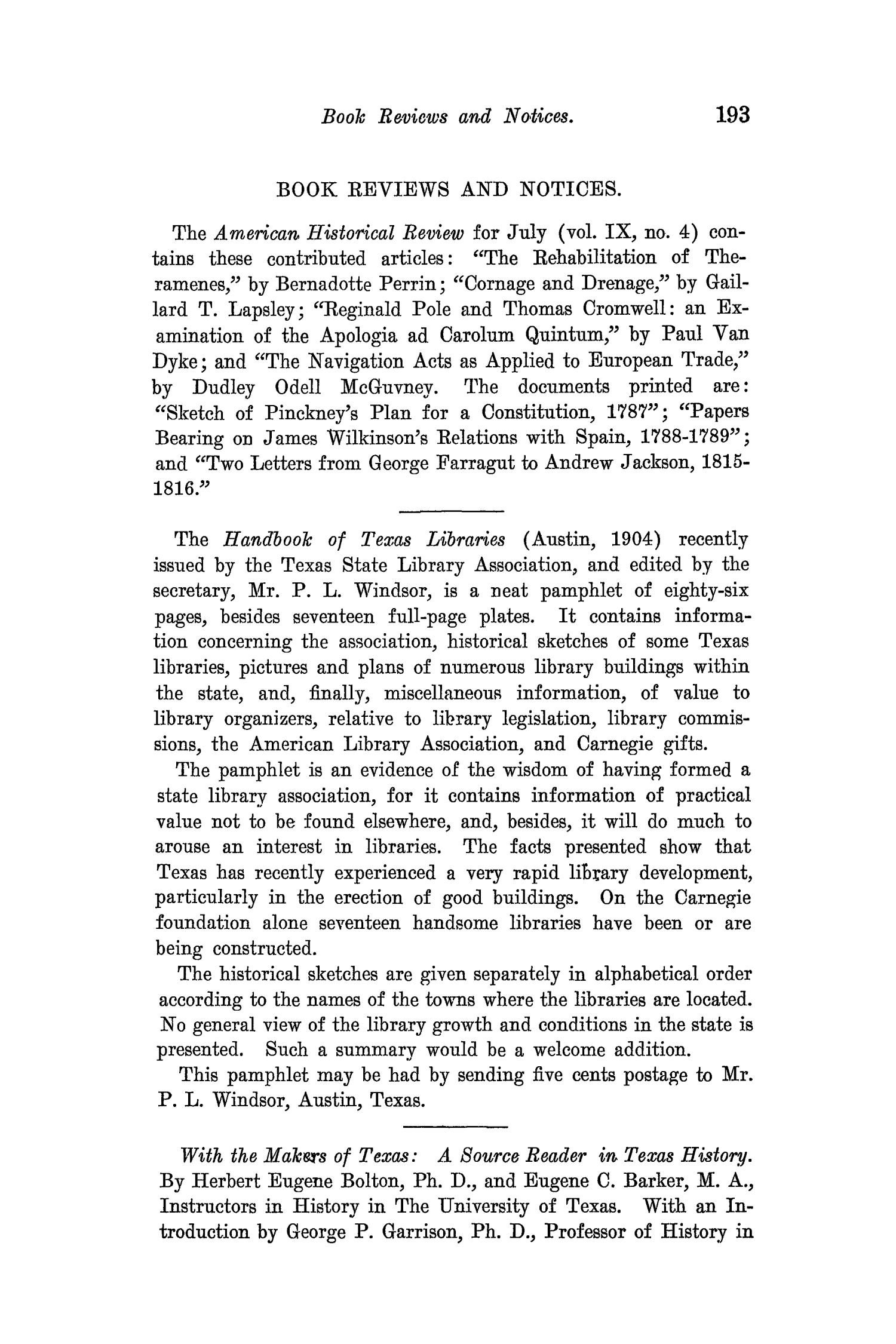 The Quarterly of the Texas State Historical Association, Volume 8, July 1904 - April, 1905
                                                
                                                    193
                                                