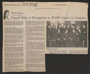 [Clipping: "Unpaid Debt of Recognition to WASP Lingers in Congress"]