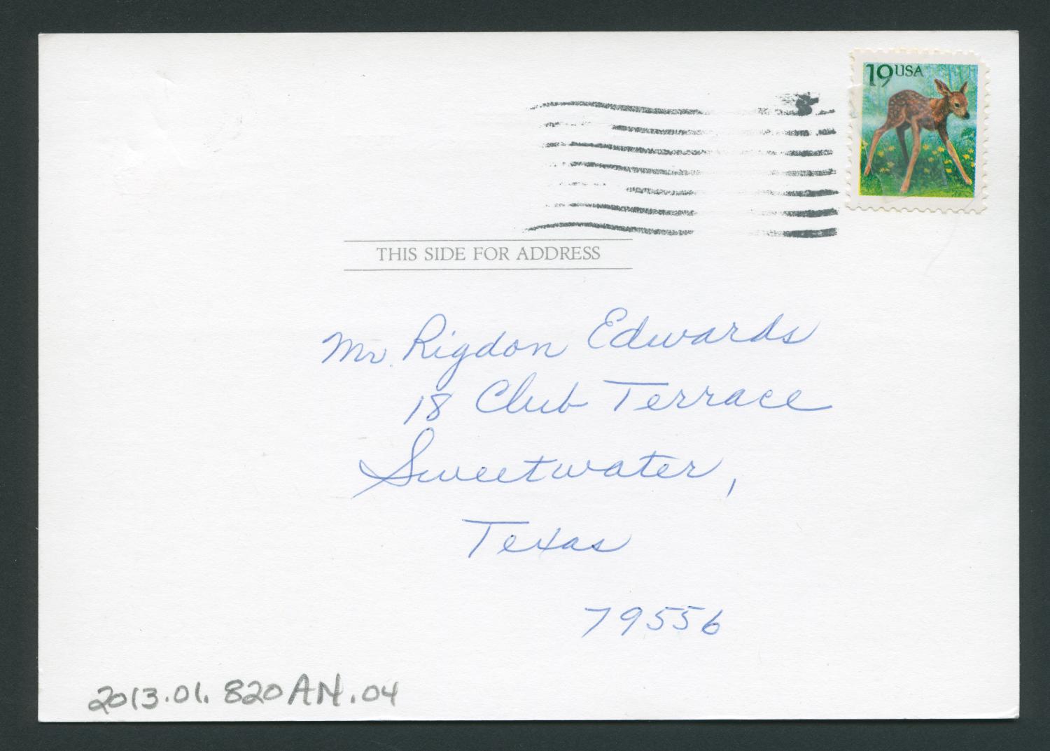 [Postcard from Doris Tanner to Rigdon Edwards, October 20, 1992]
                                                
                                                    [Sequence #]: 2 of 2
                                                