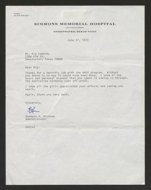 Primary view of object titled '[Letter from Kenneth Dickson to Rigdon Edwards, June 27, 1972]'.