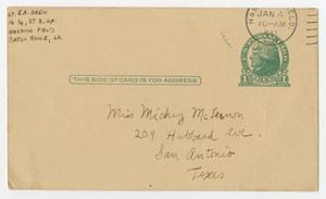 Primary view of object titled '[Postcard from Lt. Edward Drew to Mickey McLernon, January 4, 1943]'.
