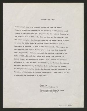 Primary view of object titled '[Letter from Peggy Poe, February 25, 1976]'.