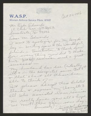 Primary view of object titled '[Letter from Isabelle Hale to Rigdon Edwards, October 22, 1986]'.
