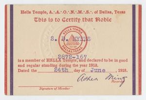 [Sam Myres' Hella Temple Membership Card]