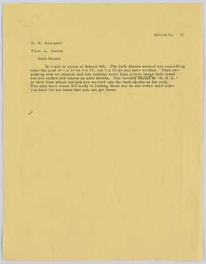 [Letter from D. W. Kempner to T. L. James, March 10, 1951]
