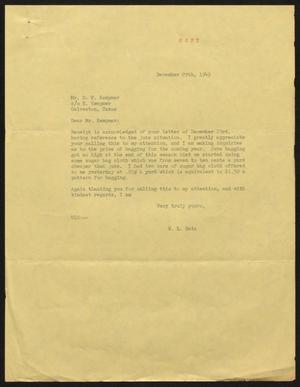 [Letter from W. L. Gatz to D. W. Kempner, December 29, 1949]