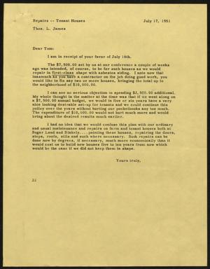 [Letter from D. W. Kempner to Thos. L. James, July 17, 1951]