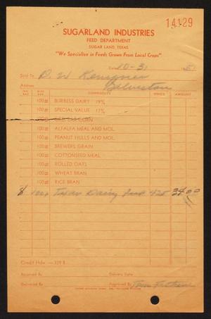 [Order Form for Dairy Feed, October 1951]
