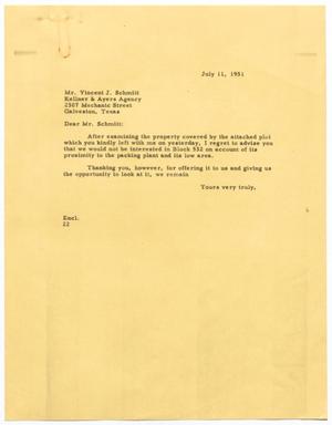[Letter from D. W. Kempner to Vincent J. Schmitt, July 11, 1951]