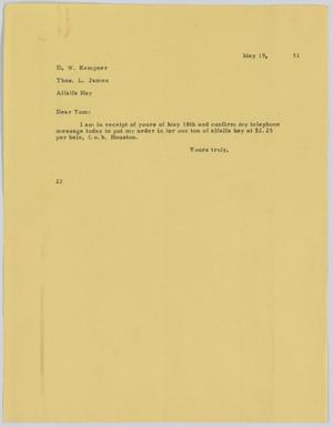 [Letter from D. W. Kempner to T. L. James, May 19, 1951]