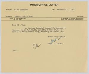 [Letter from T. L. James to D. W. Kempner, February 14, 1951]
