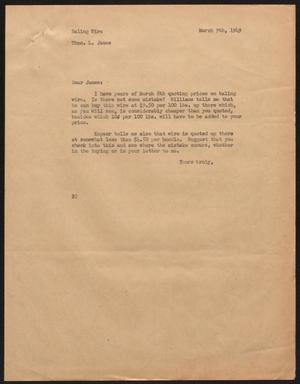 [Letter from D. W. Kempner to T. L. James, March 9, 1949]