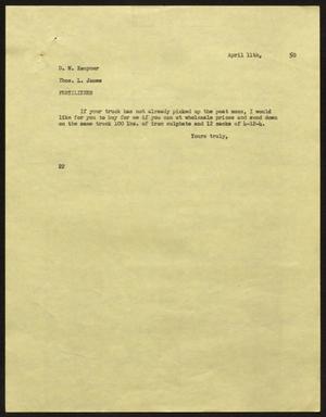 [Letter from D. W. Kempner to Thos. L. James, April 11, 1950]