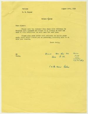 [Letter from D. W. Kempner to W. B. Keyser, August 19, 1949]
