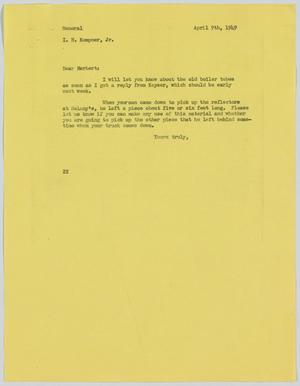 [Letter from D. W. Kempner to I. H. Kempner, Jr., April 9, 1949]