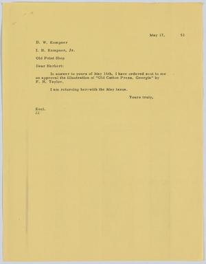 [Letter from D. W. Kempner to I. H. Kempner Jr., May 17, 1951]