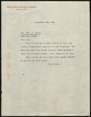 [Letter from D. W. Kempner to Thos. L. James, November 18, 1950]