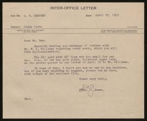 [Letter from T. L. James to D. W. Kempner, April 27, 1950]