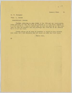 [Letter from D. W. Kempner to T. L. James, January 22, 1951]