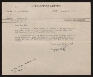 [Letter from T. L. James to D. W. Kempner, August 7, 1951]