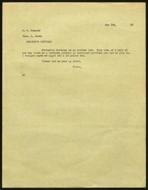 [Letter from D. W. Kempner to Thos. L. James, May 8, 1950]