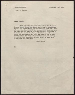 [Letter from D. W. Kempner to T. L. James, December 28, 1950]
