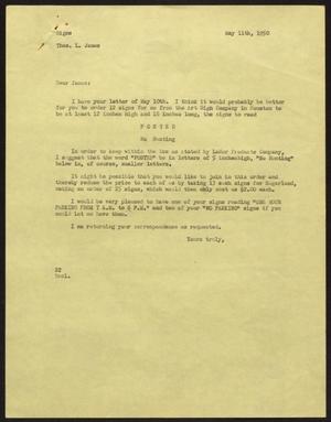 [Letter from D. W. Kempner to Thos. L. James, May 11, 1950]