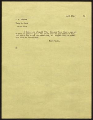 [Letter from D. W. Kempner to Thos. L. James, April 28, 1950]