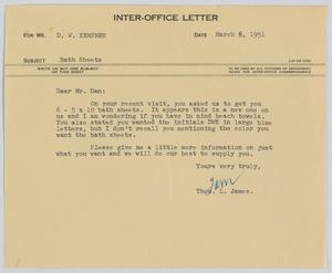 [Letter from T. L. James to D. W. Kempner, March 6, 1951]
