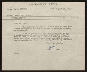 [Letter from T. L. James to D. W. Kempner, August 31, 1951]