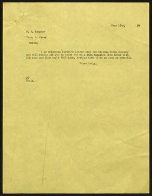 [Letter from D. W. Kempner to T. L. James, June 12, 1950]