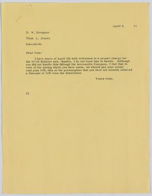 [Letter from D. W. Kempner to Thos. L. James, April 9, 1951]