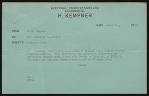 [Letter from D. W. Kempner to Mrs. Oakleigh L. Thorne, March 9, 1950]