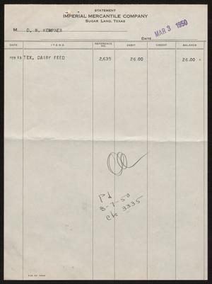 [Invoice for Texas Dairy Feed Sold to D. W. Kempner]