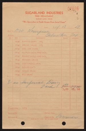 [Invoice for Imperial Dairy Feed Sold to D. W. Kempner]
