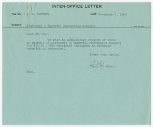 [Letter from T. L. James to D. W. Kempner, November 9, 1949]