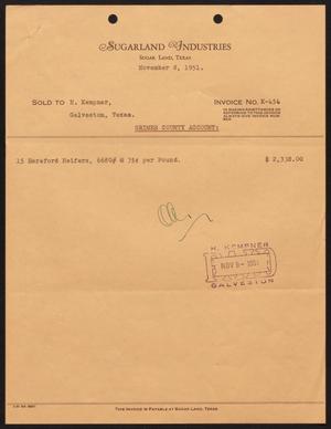 [Invoice for Fifteen Hereford Heifers Sold to H. Kempner]