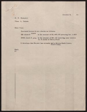 [Letter from D. W. Kempner to Thos. L. James, October 8, 1951]