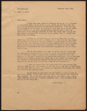 [Letter from D. W. Kempner to T. L. James, February 12, 1949]